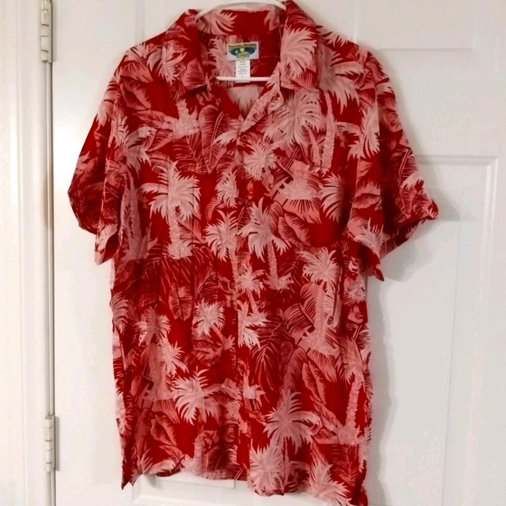 Bermuda Casuals by Haband Men’s Large Red Button Front Hawaiian Shirt
